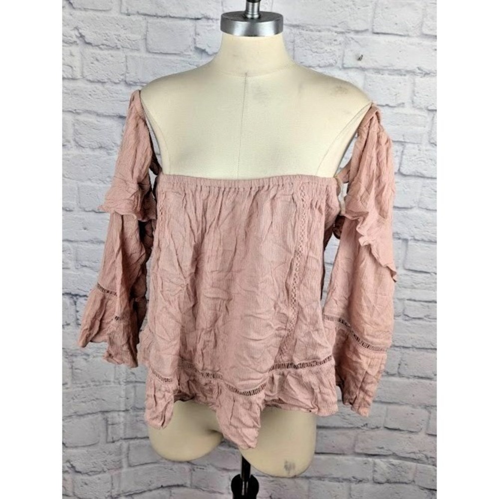American Rag Juniors' Off-the-shoulder Top Wood Rose Size XXL Long Sleeve